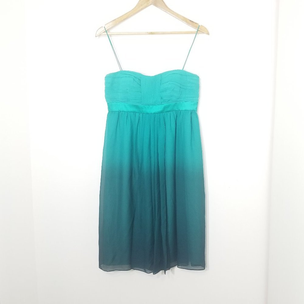 Donna Morgan 100% Silk Teal Ombre Spaghetti Straps Lightweight Evening Dress 6